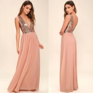 NWT Lulus Elegant Rose Gold Sequin Maxi Dress